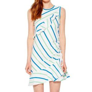 Parker White Sleeveless Asymmetrical Stripe Ruffle Dress